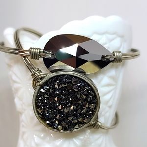 (2) L + D Luca + Danni Silvertone Bracelets Born In The Usa Sparkling Blk Stones